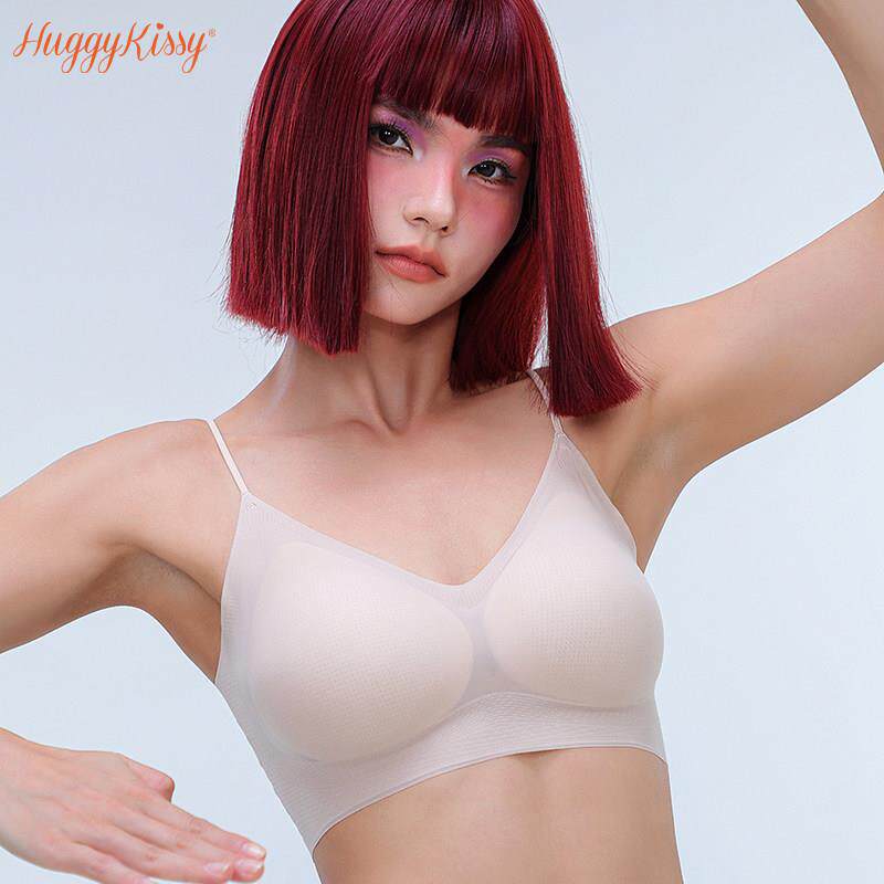 夏季薄款吊带V领美背内衣女无痕祼感果冻条无钢圈大胸显小文胸罩