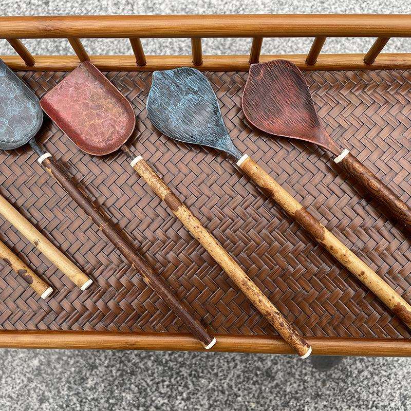 中式茶具茶则宋风缎面印花垫铜葫芦插拔锤文杯垫楠竹双层杯架厂家