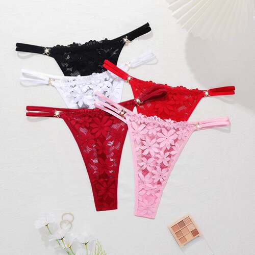 Women Tease Ease Lace Thong Underwear Breathable Sexy Floral