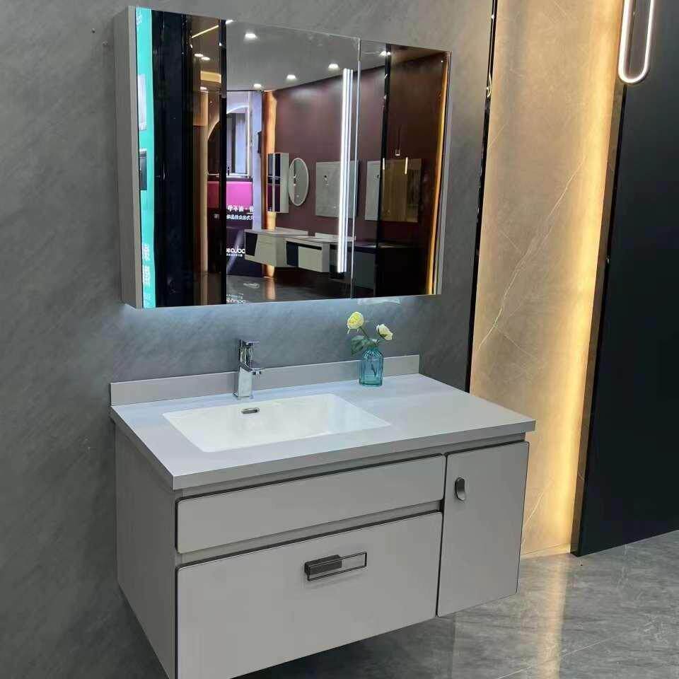 轻奢岩板浴室柜组合现代简约一体无缝陶瓷洗手池洗脸台盆洗漱盆