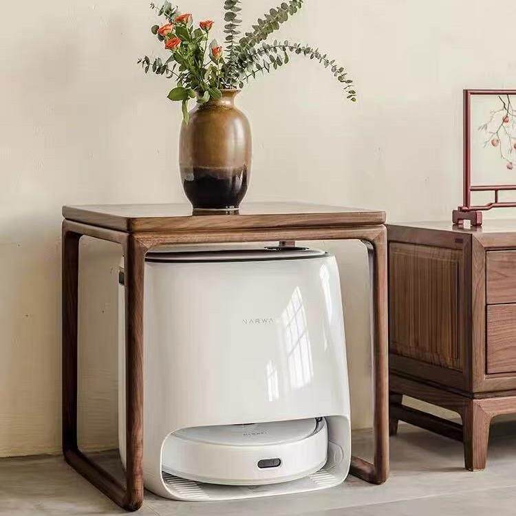 扫地机器人收纳置物架实木新中式边几黑胡桃木石头云鲸追觅科夭澌