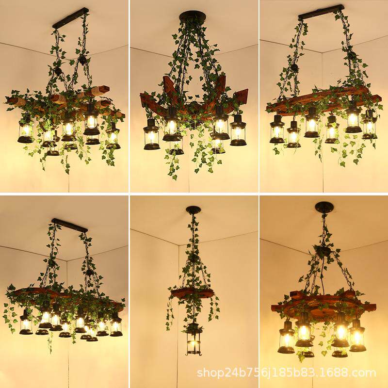 工业风创意实木植物灯具主题餐吧台火锅店餐厅造型绿植胡桃里吊灯