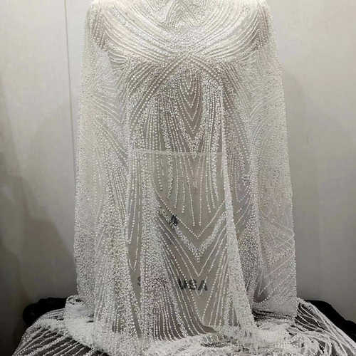 新款钉珠蕾丝亮片布料婚纱礼服网纱面料装饰DIY服装辅料花边