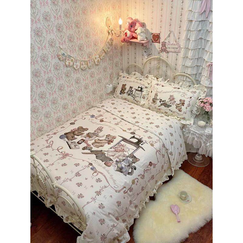 小动物裁缝铺-高档50支全棉秋冬磨毛长绒棉法式碎花少女心四件套,床上用品,床品套件/四件套/多件套,淘宝优惠券,粉丝福利购,淘宝优惠卷