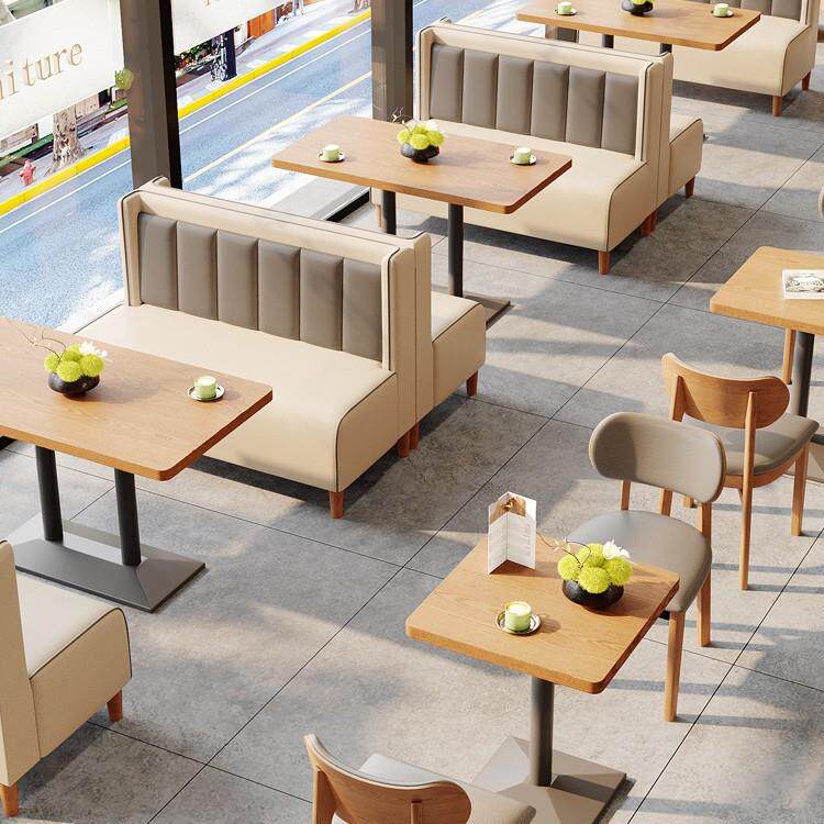 餐厅家具实木餐桌椅奶茶店甜品店桌椅组合西餐厅软包卡座桌椅