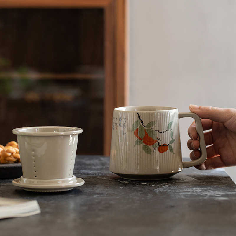 办公室分离马克个人杯陶瓷杯盖带泡茶杯草木灰过滤茶水水杯家用