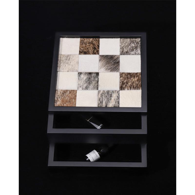 轻奢棋盘格马毛首饰盒卧室桌面带盖首饰收纳盒轻奢实玄关收纳盒