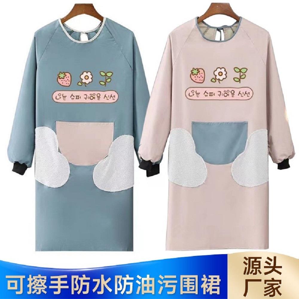 韩版长袖罩衣家用厨房防水防油污围裙可擦手秋冬反穿衣餐饮工作服