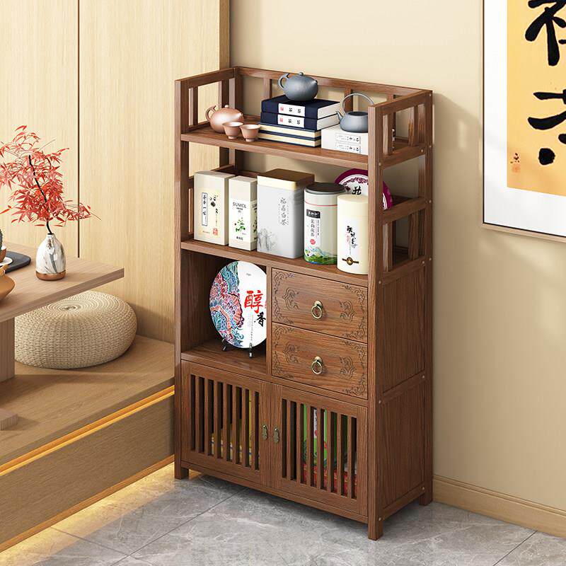 实木茶叶茶具储物柜新中式博古办公置物架茶台茶桌侧边茶叶柜