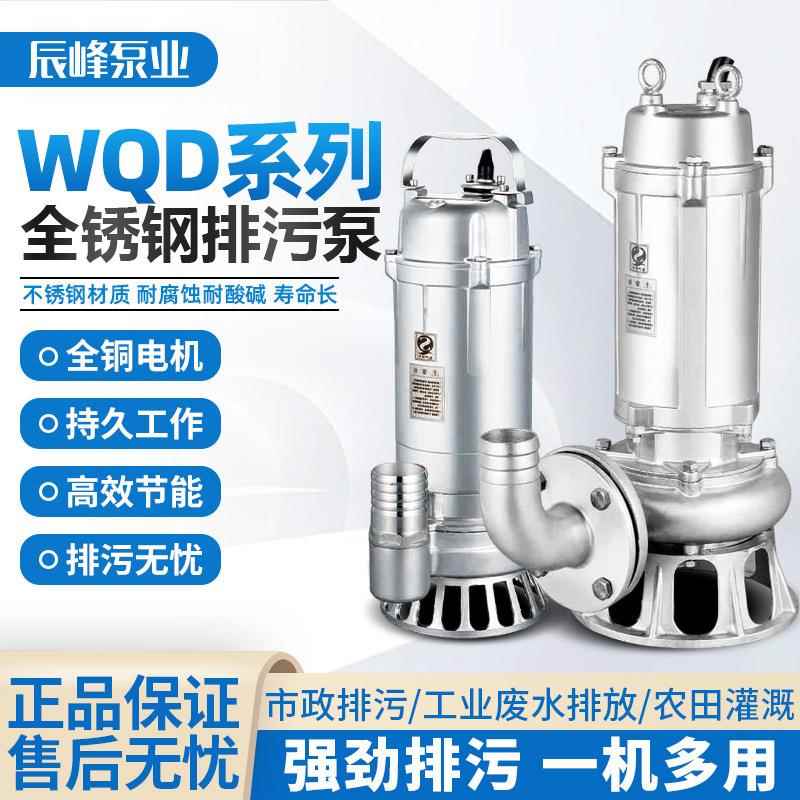 304不锈钢污水泵380V316L耐酸碱防腐蚀无堵塞切割化工潜水排污泵