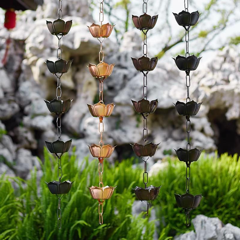 黑色莲花雨链雨水链别墅日式庭院屋檐滴水排水链天沟引水链落水链