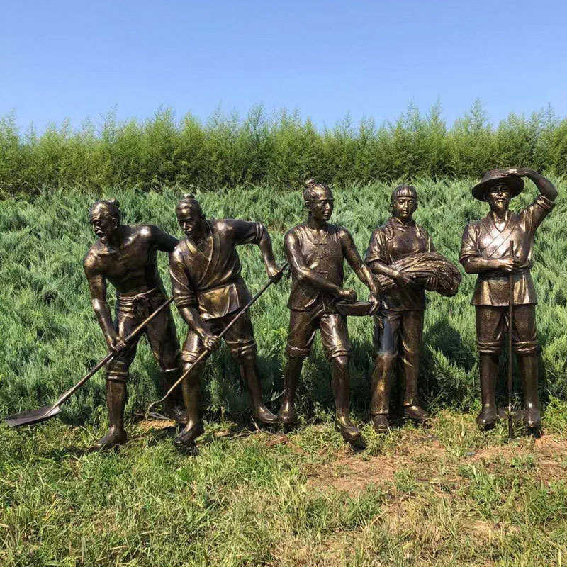 玻璃钢仿铜农耕农民劳作民俗文化播种耕地踩水车插秧人物雕塑摆件