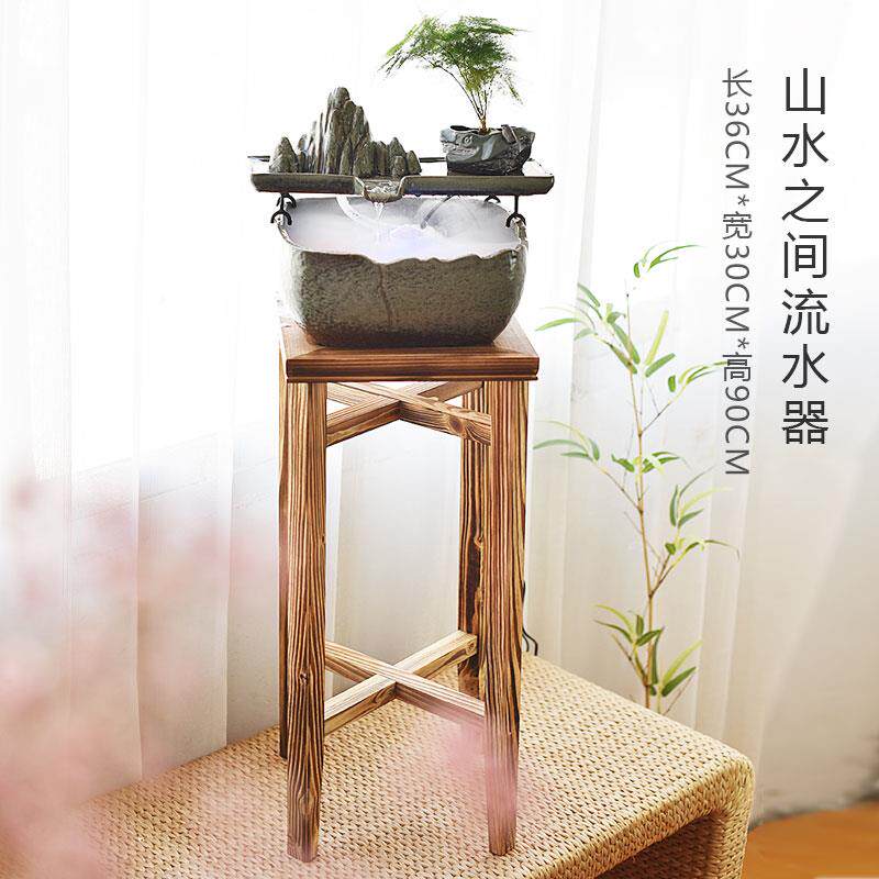 正品陶迷创意新中式木架假山流器泉可水养工鱼鱼缸客厅落地摆件艺