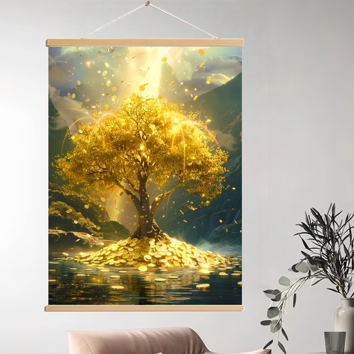 发财树挂画黄金树祈福好运旺家装饰画客厅办公室床头门窗墙面背景