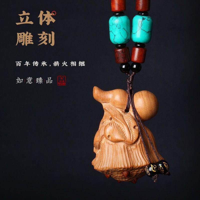 木雕客莲子葫芦随身手蝙装饰品汽车厅挂98Z08194件桃木雕刻蝠把件