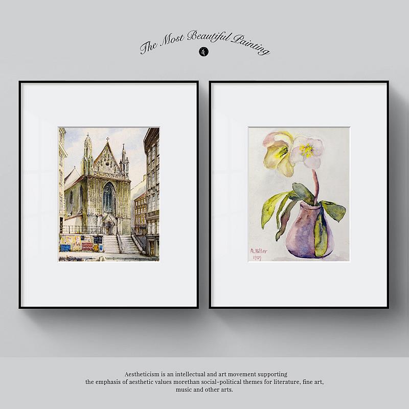 阿道夫·希特勒绘画艺术装饰画Adolf Hitler复古建筑水彩挂画墙画