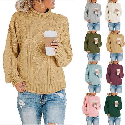 Knitted sweater for women, thick thread high neck pullover