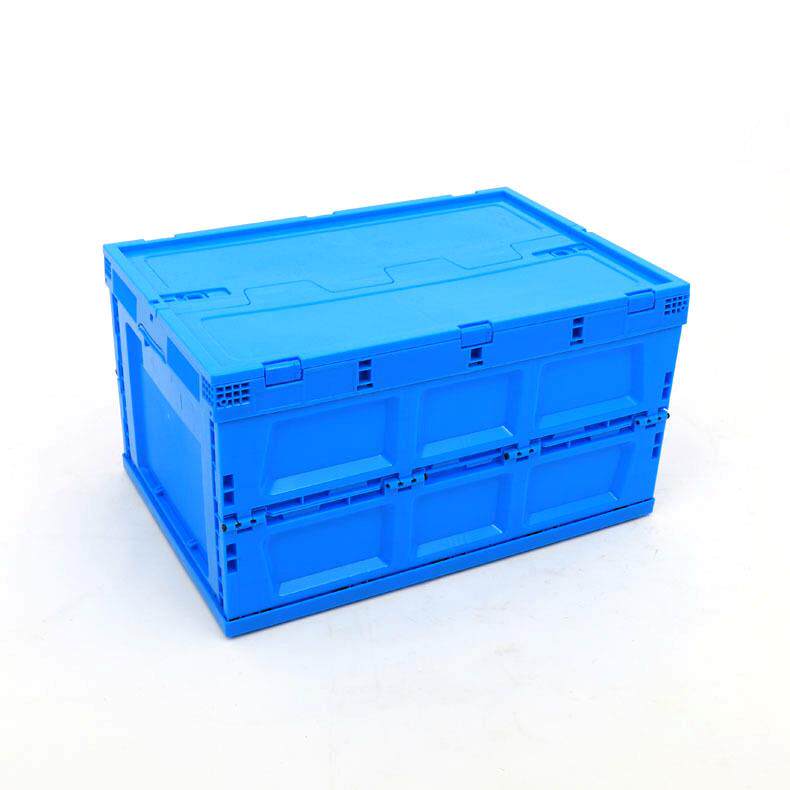 蓝色80L带盖塑料折叠箱 家居车载整理收纳箱 户外露营周转折叠箱
