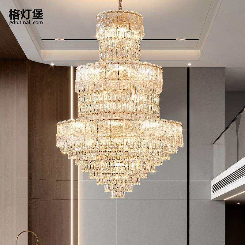 复式楼客厅大吊灯中空挑空挑高现代大灯轻奢跃层别墅楼中楼水晶灯