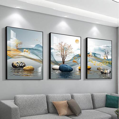 北欧客厅装饰画三联沙发背景墙挂画现代简约大气饭厅壁画卧室墙画
