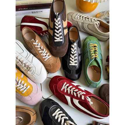 须臾 秋冬新款牛反绒拼色覆古德训鞋系带休闲运动阿甘鞋板鞋女dvn