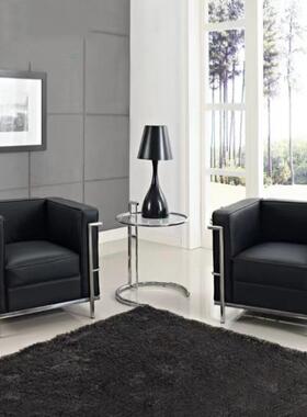 简约商务办公室沙发经典柯布西耶黑色接待室休息区会客LC2皮沙发