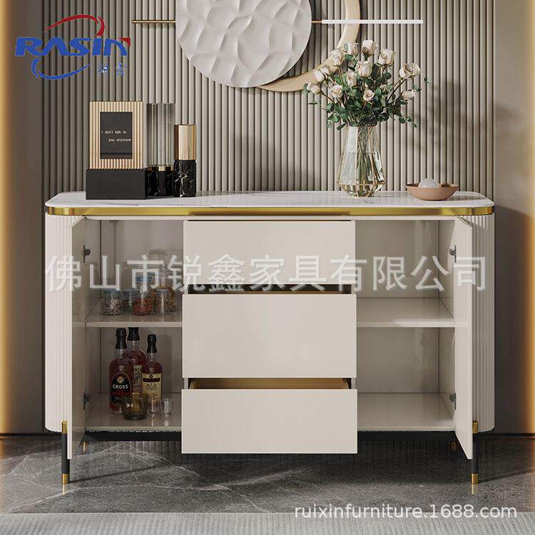 意式轻奢现代简约小户型储物柜长方形岩板面餐边柜玄关柜香槟色