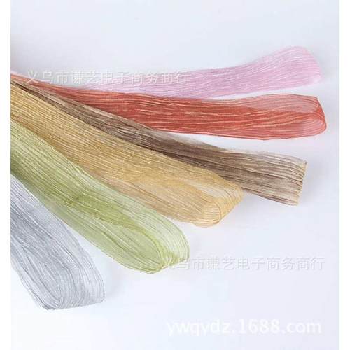 韩国织带幻彩褶皱纱欧根纱丝带DIY手工发饰材料服饰配件花束包装