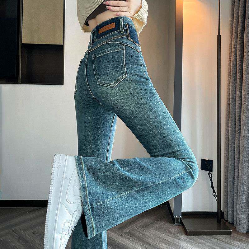 复古微喇牛仔裤女2026春秋新款高腰显瘦小个子大尺码弹力喇叭长裤