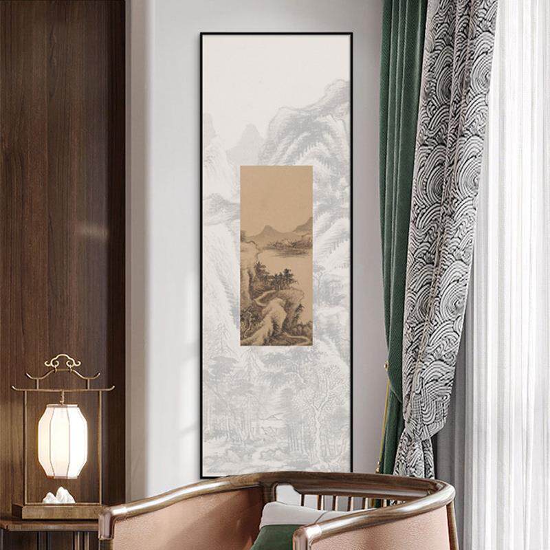 新中式古典组合装饰画山水抽象茶室组合挂画样板间艺术配画竖版画