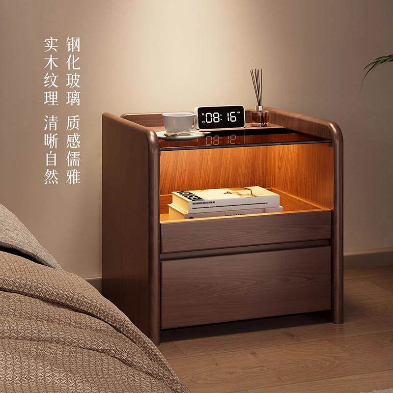 w0智能全实电木床头柜多功l能无411线充现简代约卧室床边收纳