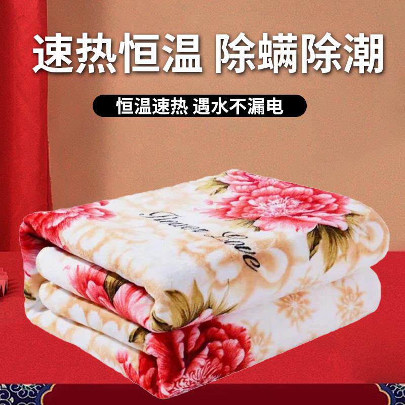 法兰绒电热毯智能定时双控调温加热毯增厚双人印花防水电褥子