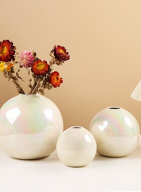 圆球七彩花瓶ins陶瓷花瓶摆件轻奢高档客厅插花餐桌花器