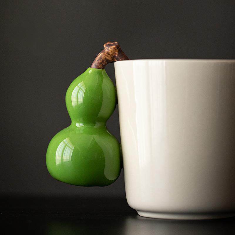 手工陶瓷创意葫芦手把茶杯马克杯草木灰复古泡茶杯子办公室咖啡杯