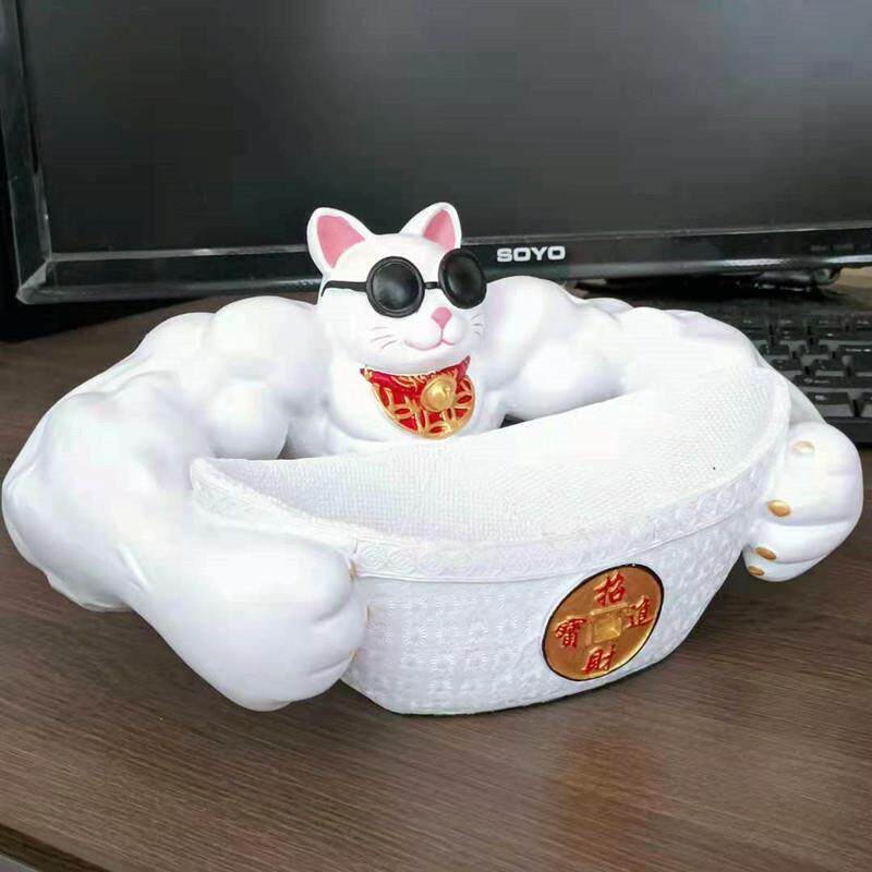 麒麟臂收纳盒劫财猫聚宝盆巨臂肌肉发财猫硬币首饰储物摆件