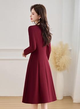 新年红色连衣裙女装高级感20裙25春秋ZZI5382R新气袖质名媛款洋气