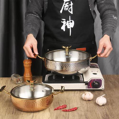 家用商用火锅锅304不锈钢锤纹火锅加厚汤锅桑拿锅燃气电磁炉通用