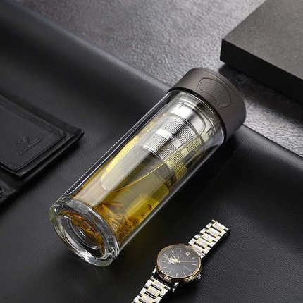 双层茶水分离泡茶玻璃杯商务礼品男士泡茶保温杯子高硼硅车载水杯
