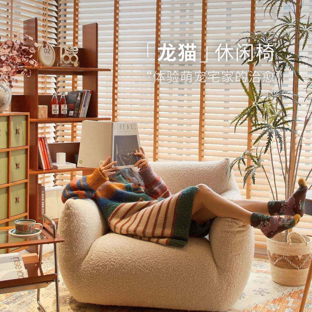 龙猫休闲椅法式奶油风设计师沙发椅客厅羊羔绒单人沙发转椅