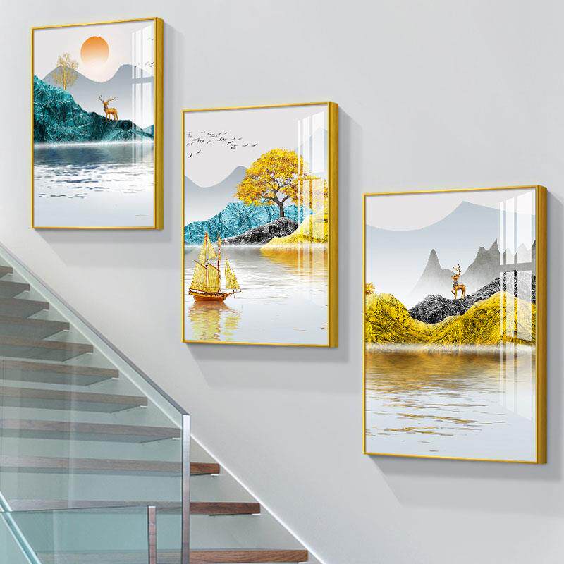 正品楼梯楼装道口间饰画现代简约客厅墙壁面过画走廊道复式三联画