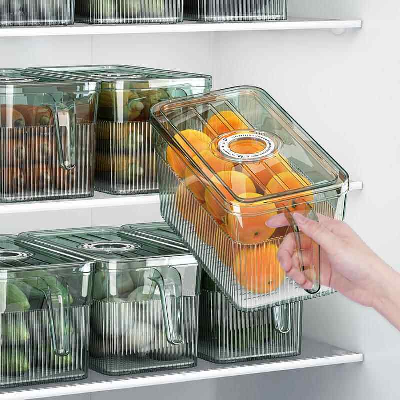 冰箱收纳保鲜盒家用可沥水食品保鲜盒密封置物盒带手柄叠加收纳箱