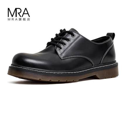 正品男2鞋025新黑色真皮工装马丁靴低帮搭英伦款大头休闲百 皮鞋