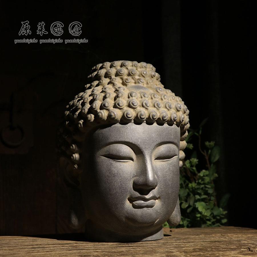 原莱亦舍佛头佛首天然青石雕刻新中式鱼缸会所茶空间造景装饰摆饰
