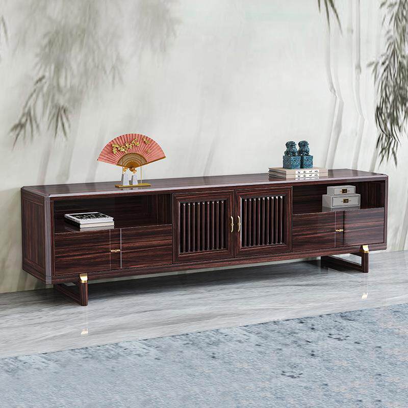 新中式乌金木岩板实木电视柜大小户型客厅家用可伸缩现代简约地柜