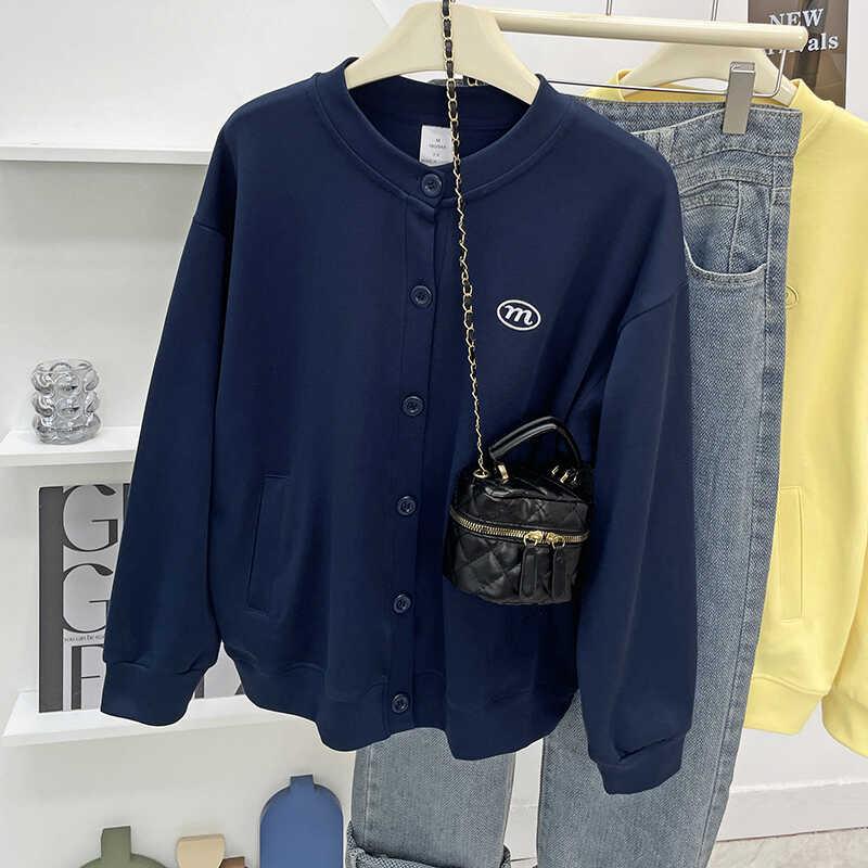 休闲外套女2025春秋季新款薄款绣花纽扣大码立领宽松长袖开衫卫衣