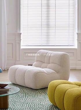 懒人尼沙红网奶油风雪尔布艺沙发客厅简约现代休闲舒ZDM适单人发