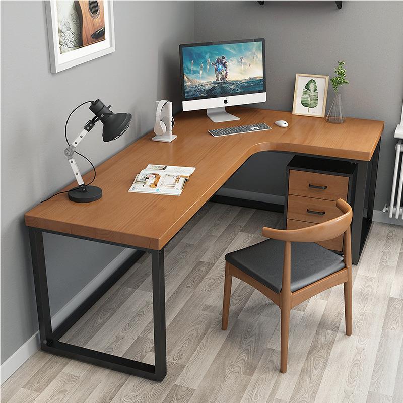 现代简脑约木电桌 轻奢实书房L型写字70110书办桌 办公室转角职员