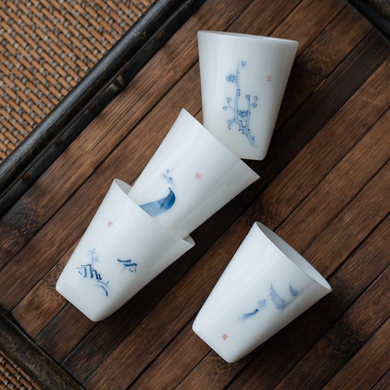 德化陶瓷茶杯精工手绘羊脂玉小茶杯单杯陶瓷功夫茶具品茗杯主人杯
