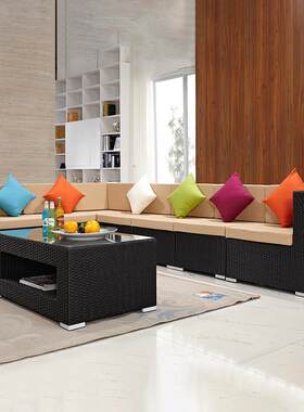 户外休闲沙发组合别墅室外酒店露台庭院花园防水防晒转角藤编沙发