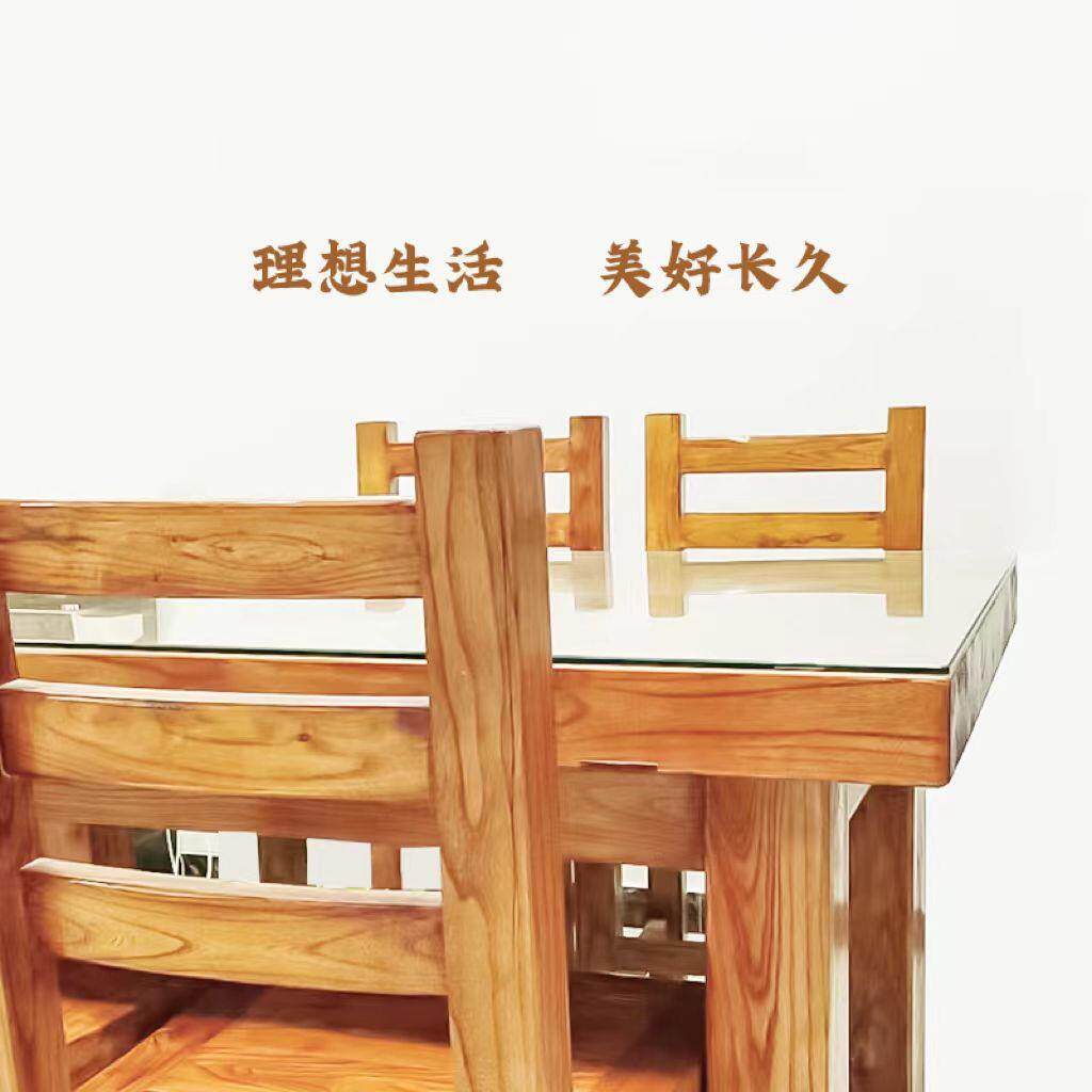 老榆木新中式餐餐桌茶桌实公木办桌椅简约566746书桌隔板吧台窗飘